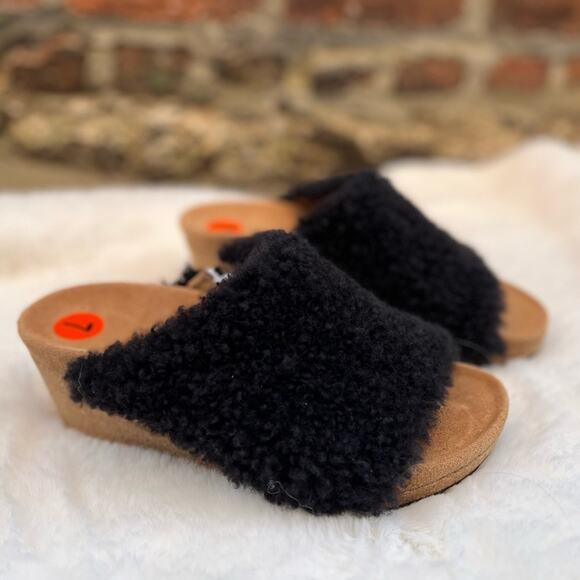 NEW Size 7 Papillio x Birkenstock Womens Namica Wedge Black Shearling Mule Shoe - Picture 3 of 10